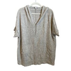 WHITE+WARREN Cashmere Hoodie Sweater Oversized Short Sleeve Light Gray XS S